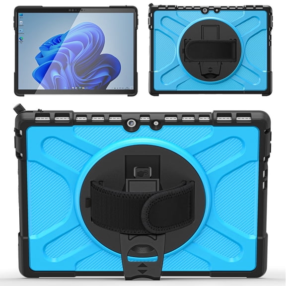 XYX Case for 13 inch Microsoft Surface Pro 8 (2021 Release), 360 Rotating Heavy Duty Shockproof Cover with Kickstand and Hand Strap (Sky Blue)