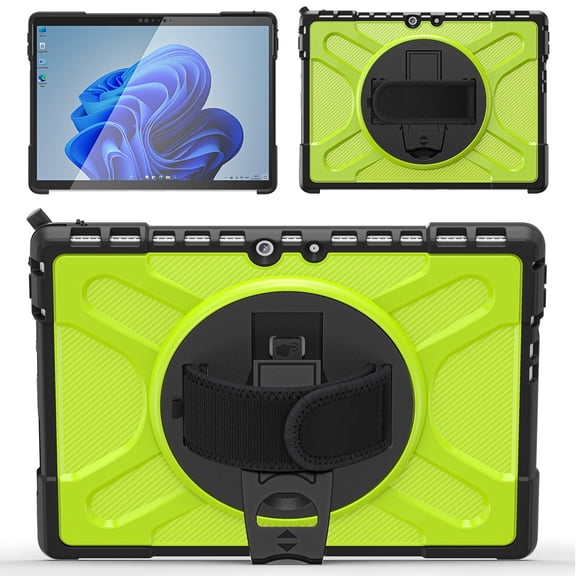 XYX Case for 13 inch Microsoft Surface Pro 8 (2021 Release), 360 Rotating Heavy Duty Shockproof Cover with Kickstand and Hand Strap (Yellow Green)