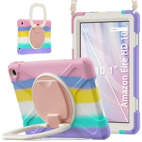 XYX Tablet Case for Fire HD 10 13th Generation 2023 Release, 360 Degree Rotating Hand Grip Shockproof Cover with Shoulder Strap, Colourful Pink