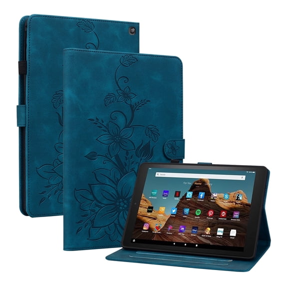 XYX for Kindle Fire HD 10 (11th Generation, 2021 Release) Case, PU Leather Slim Folio with Multi-Angle Stand, Blue Lily Flower