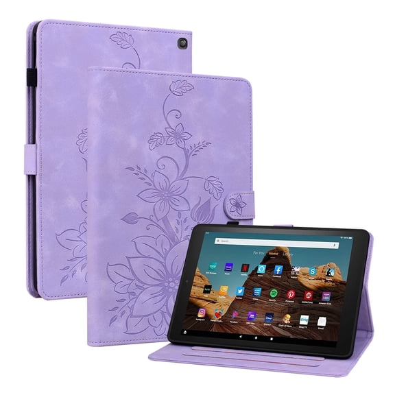 XYX for Kindle Fire HD 10 (11th Generation, 2021 Release) Case, PU Leather Slim Folio with Multi-Angle Stand - Purple Lily Flower