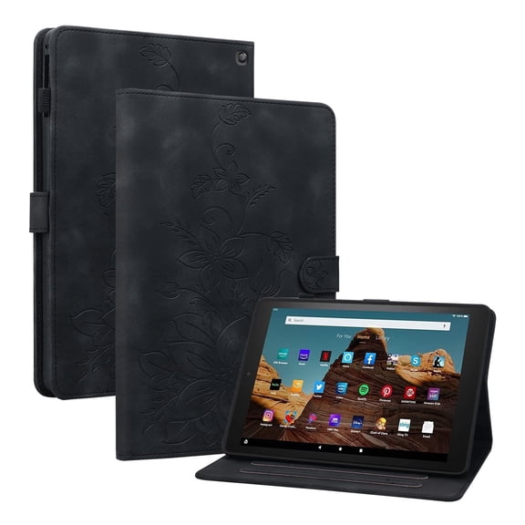 XYX for Kindle Fire HD 10 (13th Generation, 2023 Release) Case, PU Leather Slim Folio with Multi-Angle Stand, Black Lily Flower