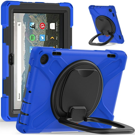 Case for Fire HD 8 & 8 Plus Tablet Case (12th/10th Generation, 2024/2022/2020), 360 Degree Rotating Hand Grip Shockproof Cover with Shoulder Strap, Blue