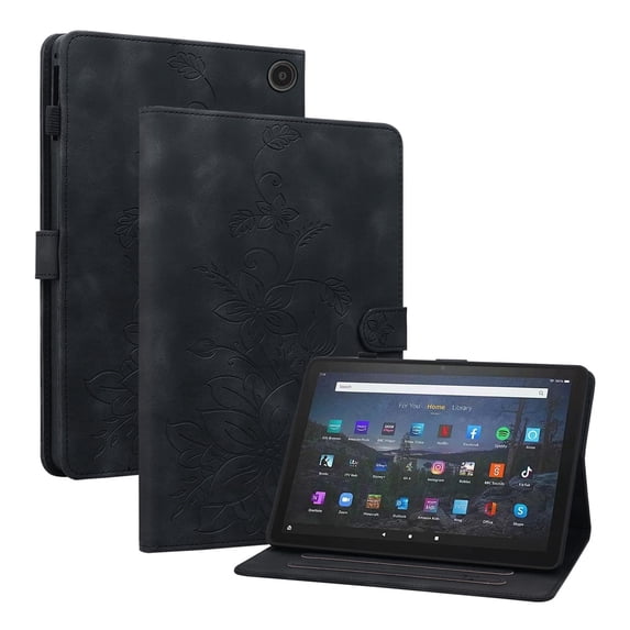 XYX for Kindle Fire Max 11 (13th Generation, 2023 Release) Case, PU Leather Slim Folio with Multi-Angle Stand, Black Lily Flower