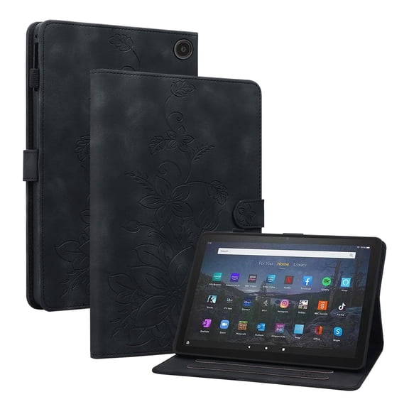 XYX for Kindle Fire Max 11 (13th Generation, 2023 Release) Case, PU Leather Slim Folio with Multi-Angle Stand - Black Lily Flower