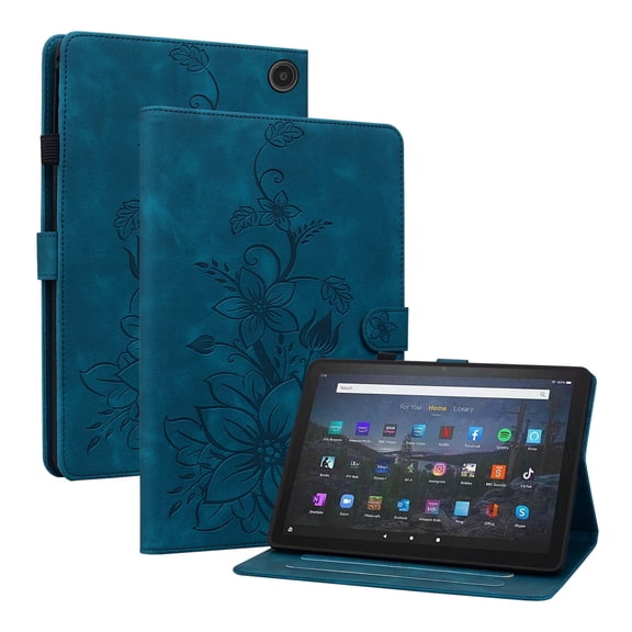 XYX for Kindle Fire Max 11 (13th Generation, 2023 Release) Case, PU Leather Slim Folio with Multi-Angle Stand - Blue Lily Flower