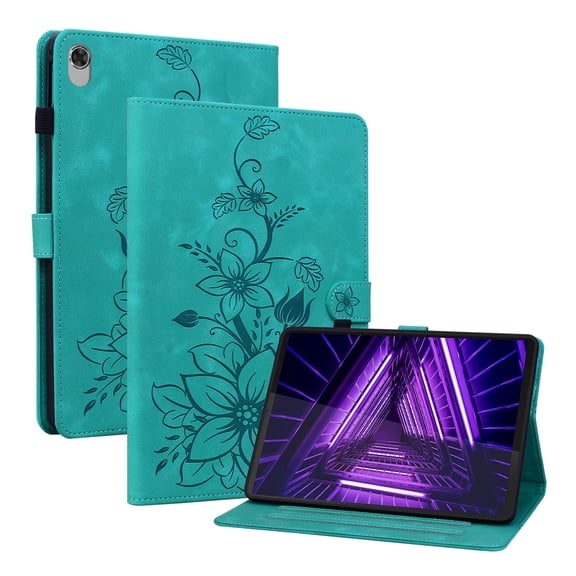 XYX for Lenovo Tab K10 10.3 Inch 2021 TB-X6C6F TB-X6C6X Case, PU Leather Slim Folio with Multi-Angle Stand - Green Lily Flower