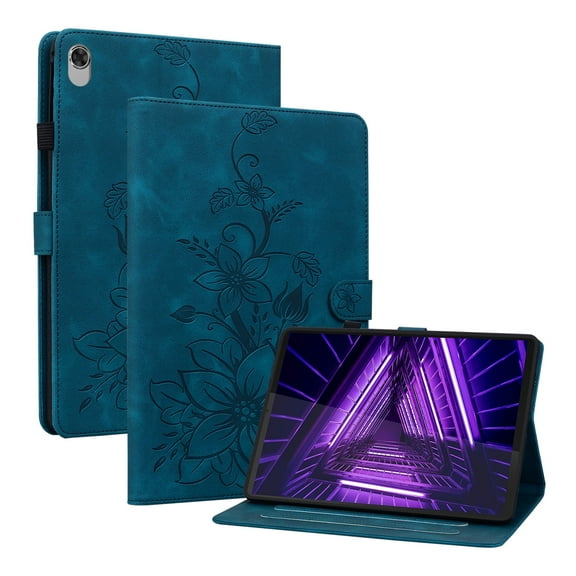 XYX for Lenovo Tab K10 10.3 Inch 2021 TB-X6C6F TB-X6C6X Case, PU Leather Slim Folio with Multi-Angle Stand - Blue Lily Flower