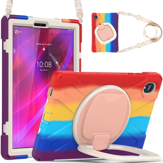 Case for Lenovo Tab K10 TB-X6C6L/Tab M10 Plus 10.3 Inch 2020, 360 Degree Rotating Hand Grip Shockproof Cover with Shoulder Strap, Colourful Red