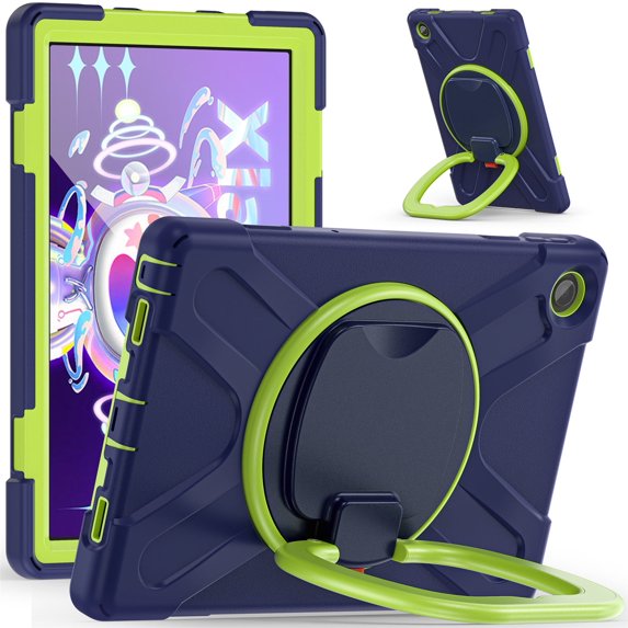 Case for Lenovo Tab M10 Plus 3rd Gen 10.6 Inch 2022 (Model:TB-125F/TB-128F), 360 Degree Rotating Hand Grip Shockproof Cover with Shoulder Strap, NavyBlue Lime