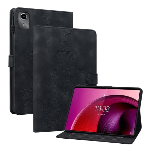XYX for Lenovo Tab M11 11.0 Inch 2024 TB-330FC TB-331FC Case, PU Leather Slim Folio with Multi-Angle Stand, Black Lily Flower