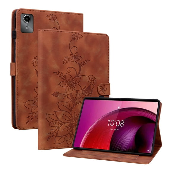 XYX for Lenovo Tab M11 11.0 Inch 2024 TB-330FC TB-331FC Case, PU Leather Slim Folio with Multi-Angle Stand - Brown Lily Flower