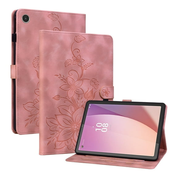 XYX for Lenovo Tab M8 4th Gen 8.0 Inch 2023 TB-300FU/TB-300XU Case, PU Leather Slim Folio with Multi-Angle Stand - Pink Lily Flower