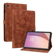 XYX for Lenovo Tab M8 4th Gen 8.0 Inch 2023 TB-300FU/TB-300XU Case, PU Leather Slim Folio with Multi-Angle Stand - Brown Lily Flower