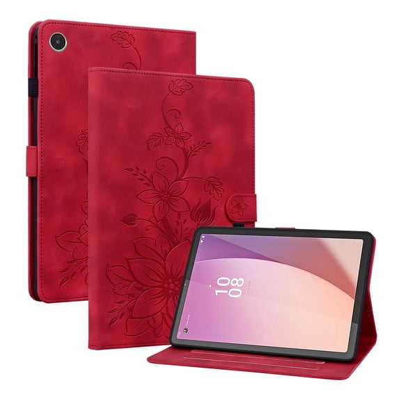 XYX for Lenovo Tab M8 4th Gen 8.0 Inch 2023 TB-300FU/TB-300XU Case, PU Leather Slim Folio with Multi-Angle Stand, Red Lily Flower