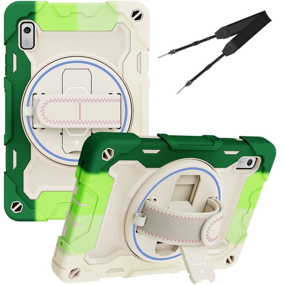 3in1 Rotating Stand Case for Lenovo Tab M9 9.0 inch 2023 Released TB-310FU with Hand/Shoulder Strap, Shockproof Rugged, Green
