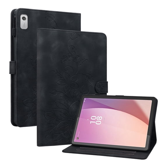 XYX for Lenovo Tab M9 9.0 Inch 2023 TB-310FU Case, PU Leather Slim Folio with Multi-Angle Stand, Black Lily Flower