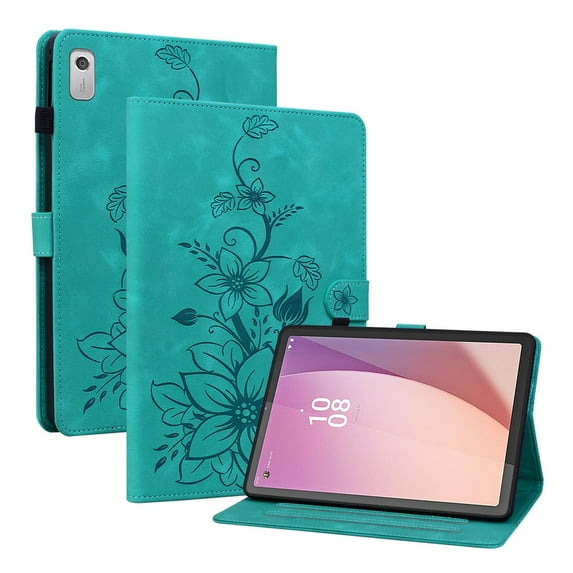 XYX for Lenovo Tab M9 9.0 Inch 2023 TB-310FU Case, PU Leather Slim Folio with Multi-Angle Stand - Green Lily Flower