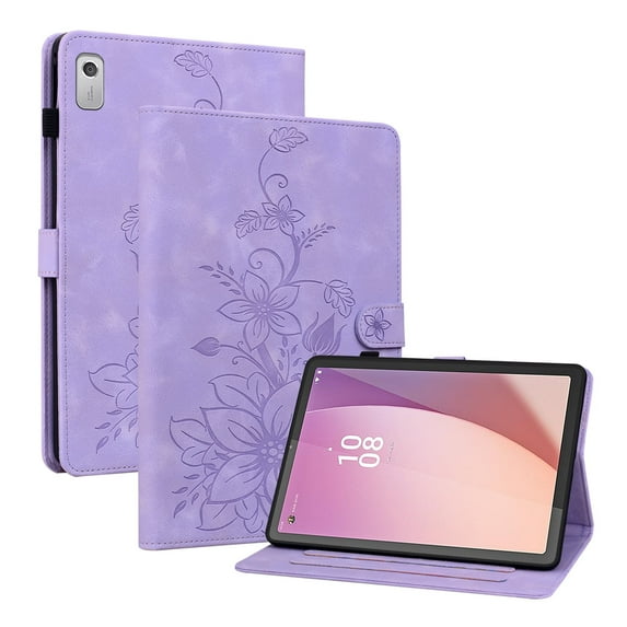 XYX for Lenovo Tab M9 9.0 Inch 2023 TB-310FU Case, PU Leather Slim Folio with Multi-Angle Stand - Purple Lily Flower