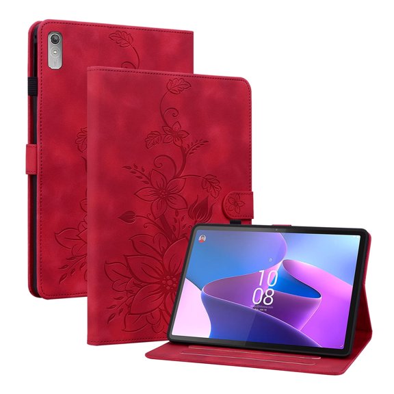 XYX for Lenovo Tab P11 Gen 2 11.5 2022 TB350FU Case, PU Leather Slim Folio with Multi-Angle Stand - Red Lily Flower