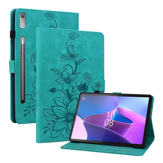 XYX for Lenovo Tab P11 Pro Gen 2 11.2 2022 ZAB50194GB ZAB50043SE Case, PU Leather Slim Folio with Multi-Angle Stand, Green Lily Flower
