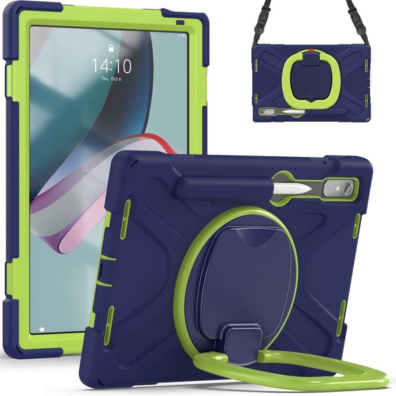 XYX Case for Lenovo Tab P11 Pro Gen 2 2022 11.2 inch(TB-138FC/TB-132FU), 360 Degree Rotating Hand Grip Shockproof Cover with Shoulder Strap, NavyBlue Lime