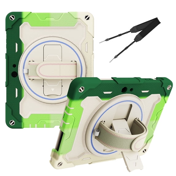 3in1 Rotating Stand Case for Microsoft Surface Go 3 2021/Surface Go 2 2020 10.5 inch with Hand/Shoulder Strap, Shockproof Rugged, Green