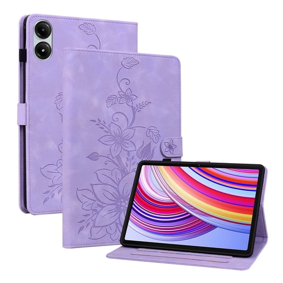 XYX for Redmi Pad Pro 12.1 inch 2024 Released Case, PU Leather Slim Folio with Multi-Angle Stand - Purple Lily Flower