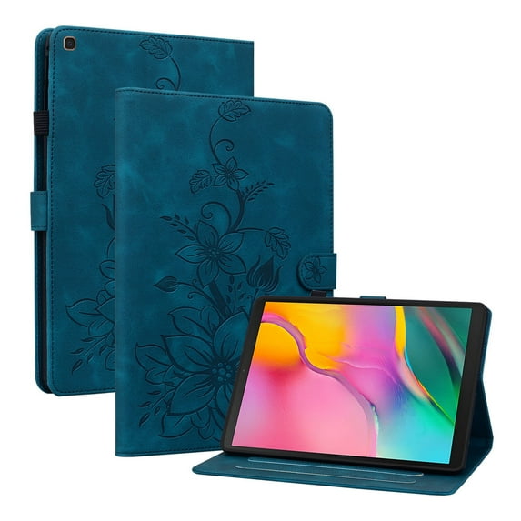 XYX for Samsung Galaxy Tab A 10.1 Inch 2019 Release SM-T510 SM-T515 Case, PU Leather Slim Folio with Multi-Angle Stand - Blue Lily Flower