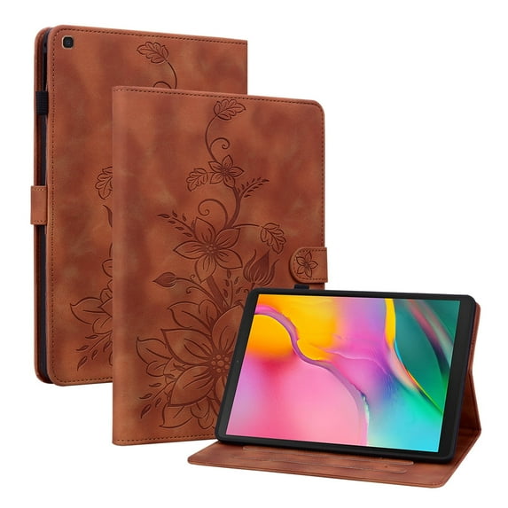 XYX for Samsung Galaxy Tab A 10.1 Inch 2019 Release SM-T510 SM-T515 Case, PU Leather Slim Folio with Multi-Angle Stand - Brown Lily Flower