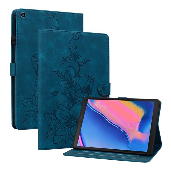 XYX for Samsung Galaxy Tab A 8.0 Inch 2019 Release SM-T290 SM-T295 Case, PU Leather Slim Folio with Multi-Angle Stand - Blue Lily Flower
