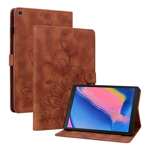 XYX for Samsung Galaxy Tab A 8.0 Inch 2019 Release SM-T290 SM-T295 Case, PU Leather Slim Folio with Multi-Angle Stand - Brown Lily Flower