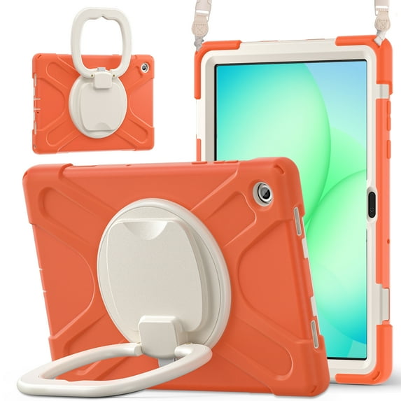XYX Case for Samsung Galaxy Tab A11+ 11 inch SM-X310/SM-X315/SM-X316, 360 Degree Rotating Hand Grip Shockproof Cover with Shoulder Strap, Coral Orange