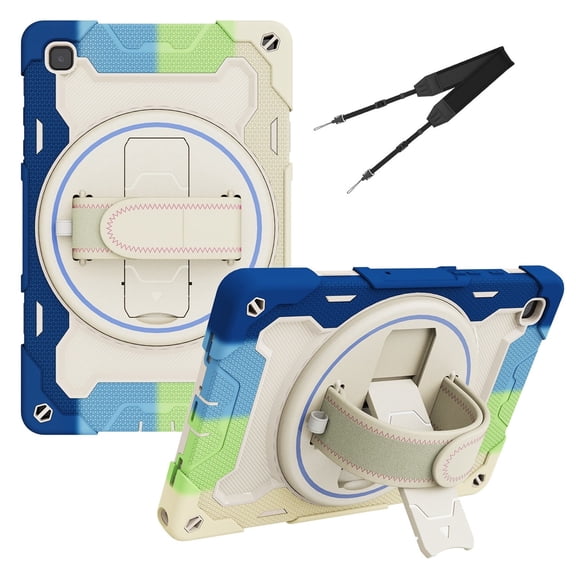 XYX 3in1 Rotating Stand Case for Samsung Galaxy Tab A7 10.4 inch SM-T500/SM-T505 with Hand/Shoulder Strap, Shockproof Rugged, Colorful Blue