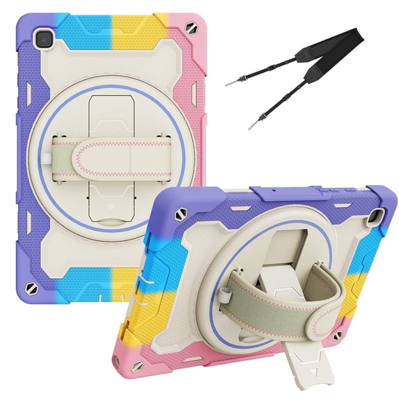 3in1 Rotating Stand Case for Samsung Galaxy Tab A7 10.4 inch SM-T500/SM-T505 with Hand/Shoulder Strap, Shockproof Rugged, Pink