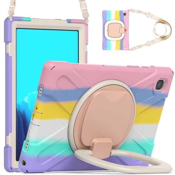 Case for Samsung Galaxy Tab A7 10.4 inch, 360 Degree Rotating Hand Grip Shockproof Cover with Shoulder Strap, Colourful Pink