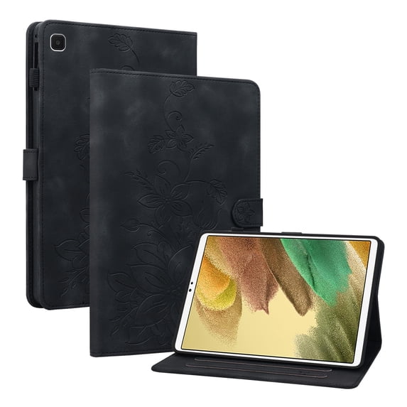 XYX for Samsung Galaxy Tab A7 Lite 8.7 inch SM-T220 SM-T225 Case, PU Leather Slim Folio with Multi-Angle Stand - Black Lily Flower