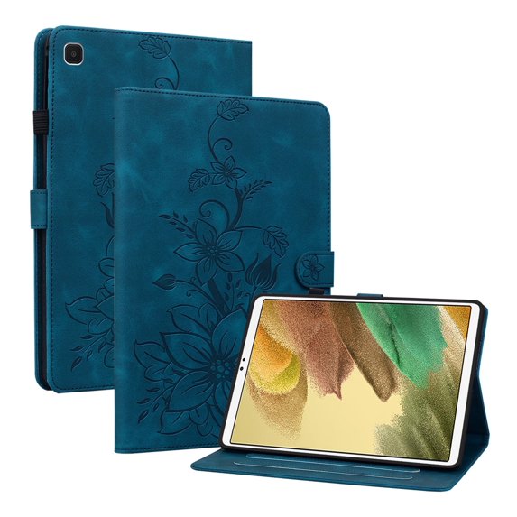 XYX for Samsung Galaxy Tab A7 Lite 8.7 inch SM-T220 SM-T225 Case, PU Leather Slim Folio with Multi-Angle Stand, Blue Lily Flower