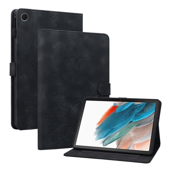 XYX for Samsung Galaxy Tab A8 10.5 Inch 2021 Release SM-X200 SM-X205 Case, PU Leather Slim Folio with Multi-Angle Stand - Black Lily Flower