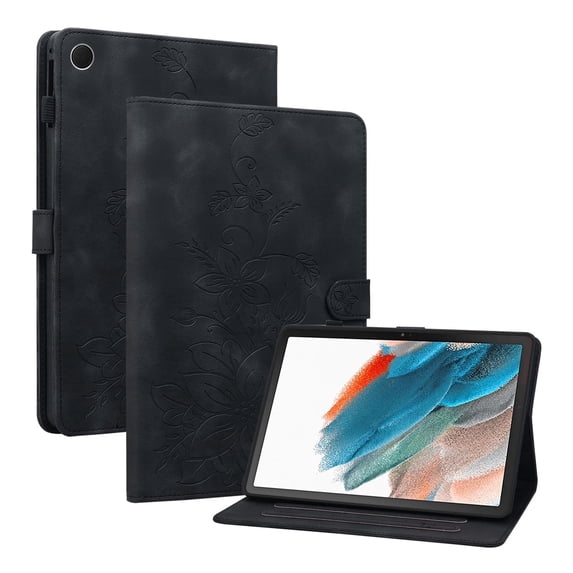 XYX for Samsung Galaxy Tab A8 10.5 Inch 2021 Release SM-X200 SM-X205 Case, PU Leather Slim Folio with Multi-Angle Stand, Black Lily Flower