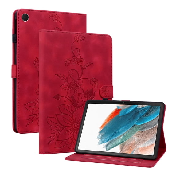 XYX for Samsung Galaxy Tab A8 10.5 Inch 2021 Release SM-X200 SM-X205 Case, PU Leather Slim Folio with Multi-Angle Stand - Red Lily Flower