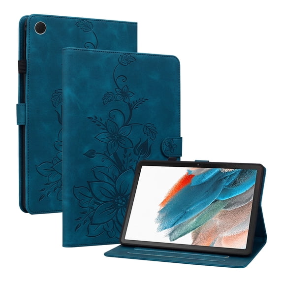 XYX for Samsung Galaxy Tab A8 10.5 Inch 2021 Release SM-X200 SM-X205 Case, PU Leather Slim Folio with Multi-Angle Stand - Blue Lily Flower