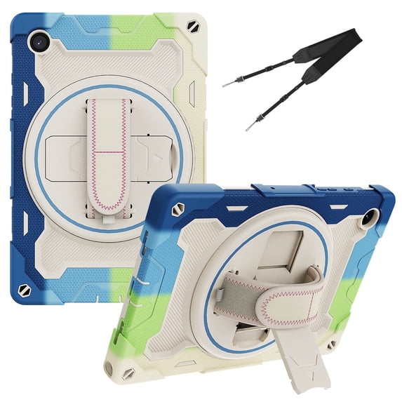 3in1 Rotating Stand Case for Samsung Galaxy Tab A8 10.5 inch SM-X200/SM-X205 with Hand/Shoulder Strap, Shockproof Rugged, Multicolor