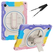 XYX 3in1 Rotating Stand Case for Samsung Galaxy Tab A8 10.5 inch SM-X200/SM-X205 with Hand/Shoulder Strap, Shockproof Rugged, Colorful Pink