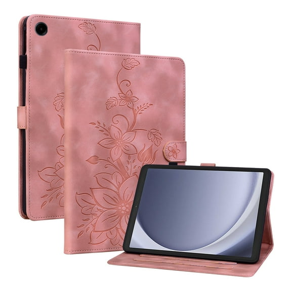 XYX for Samsung Galaxy Tab A9 8.7 inch SM-X110 SM-X115 Case, PU Leather Slim Folio with Multi-Angle Stand - Pink Lily Flower