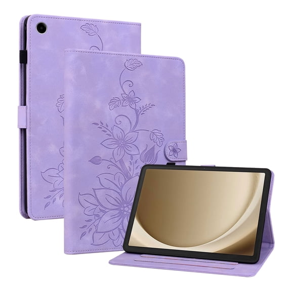 XYX for Samsung Galaxy Tab A9 Plus 11 Inch SM-X210 SM-X215 SM-X216 Case, PU Leather Slim Folio with Multi-Angle Stand, Purple Lily Flower