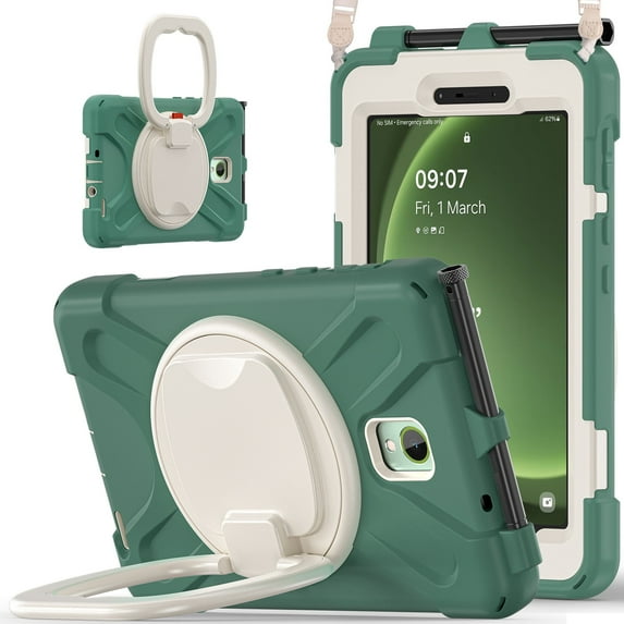 XYX Case for Samsung Galaxy Tab Active5 8.0 inch SM-X300/SM-X306B, 360 Degree Rotating Hand Grip Shockproof Cover with Shoulder Strap, Emerald Green