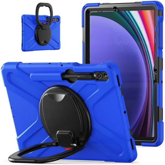 XYX Case for Samsung Galaxy Tab S10+ Plus/S9+/S9 FE Plus/S8+/S7+ 12.4 inch, 360 Degree Rotating Hand Grip Shockproof Cover with Shoulder Strap, Blue