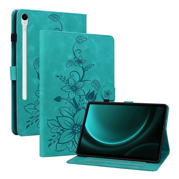 XYX for Samsung Galaxy Tab S10 Lite/S10/S9 FE/S9 Case, PU Leather Slim Folio with Multi-Angle Stand, Green Lily Flower