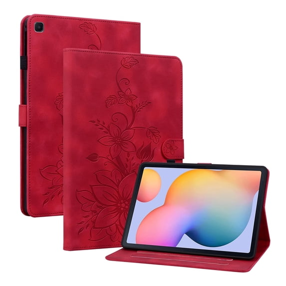 XYX for Samsung Galaxy Tab S6 Lite 10.4 Inch SM-P610 SM-P613 SM-P615 Case, PU Leather Slim Folio with Multi-Angle Stand, Red Lily Flower